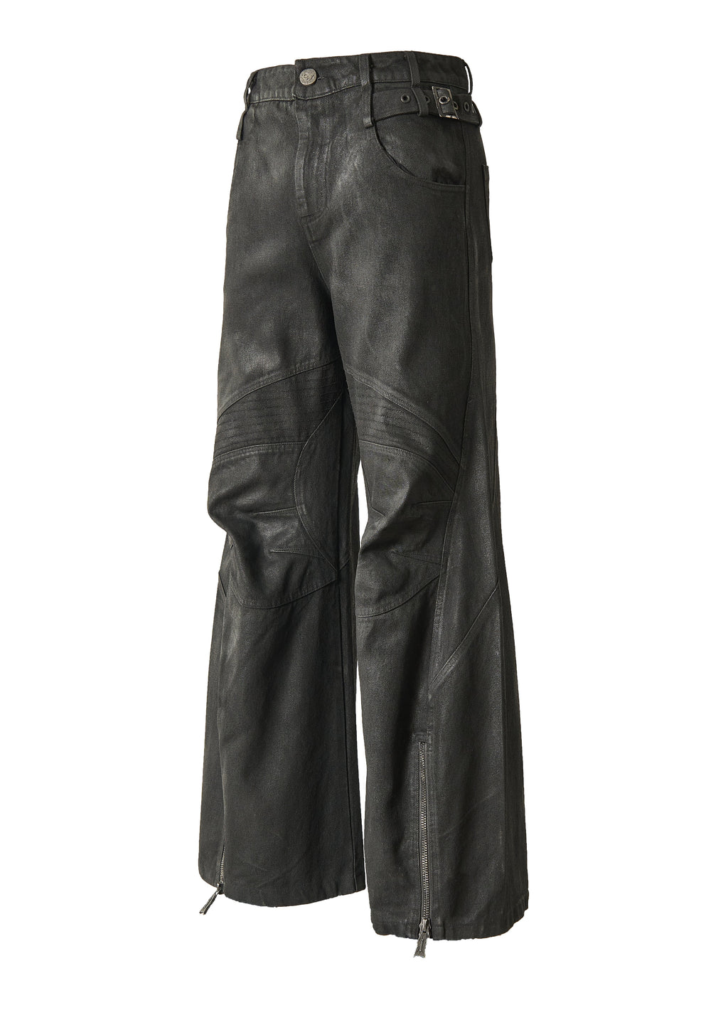 FLYERRER 25SS American Vintage Black Distressed Waxed Loose Curved Leg Jeans FR255