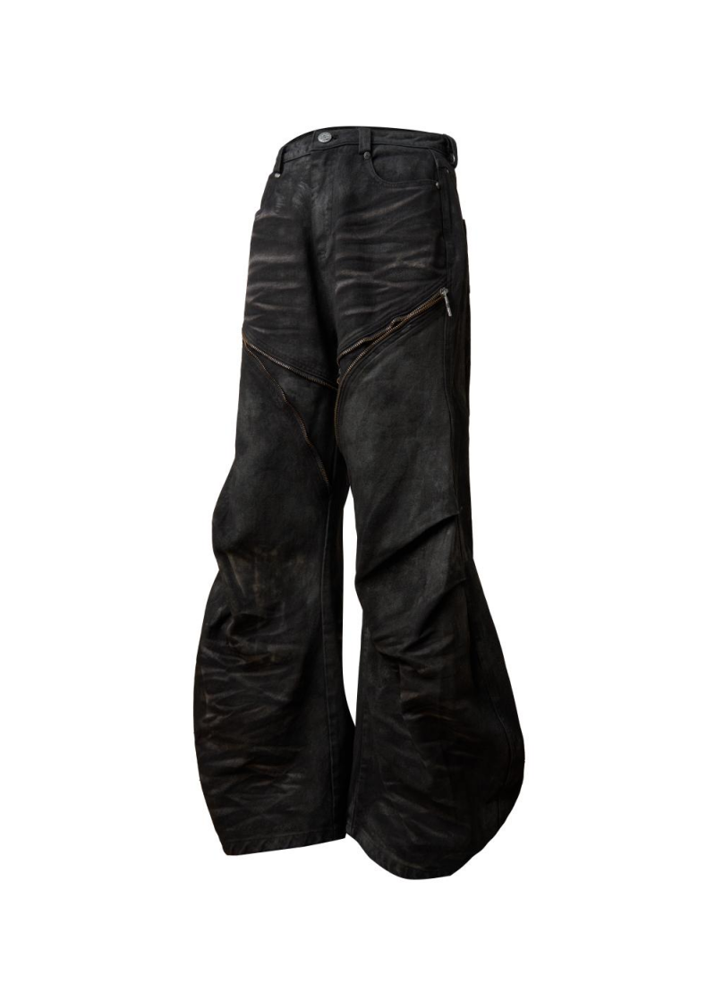 Flyerrer 25ss washed denim curved knife pants FR256