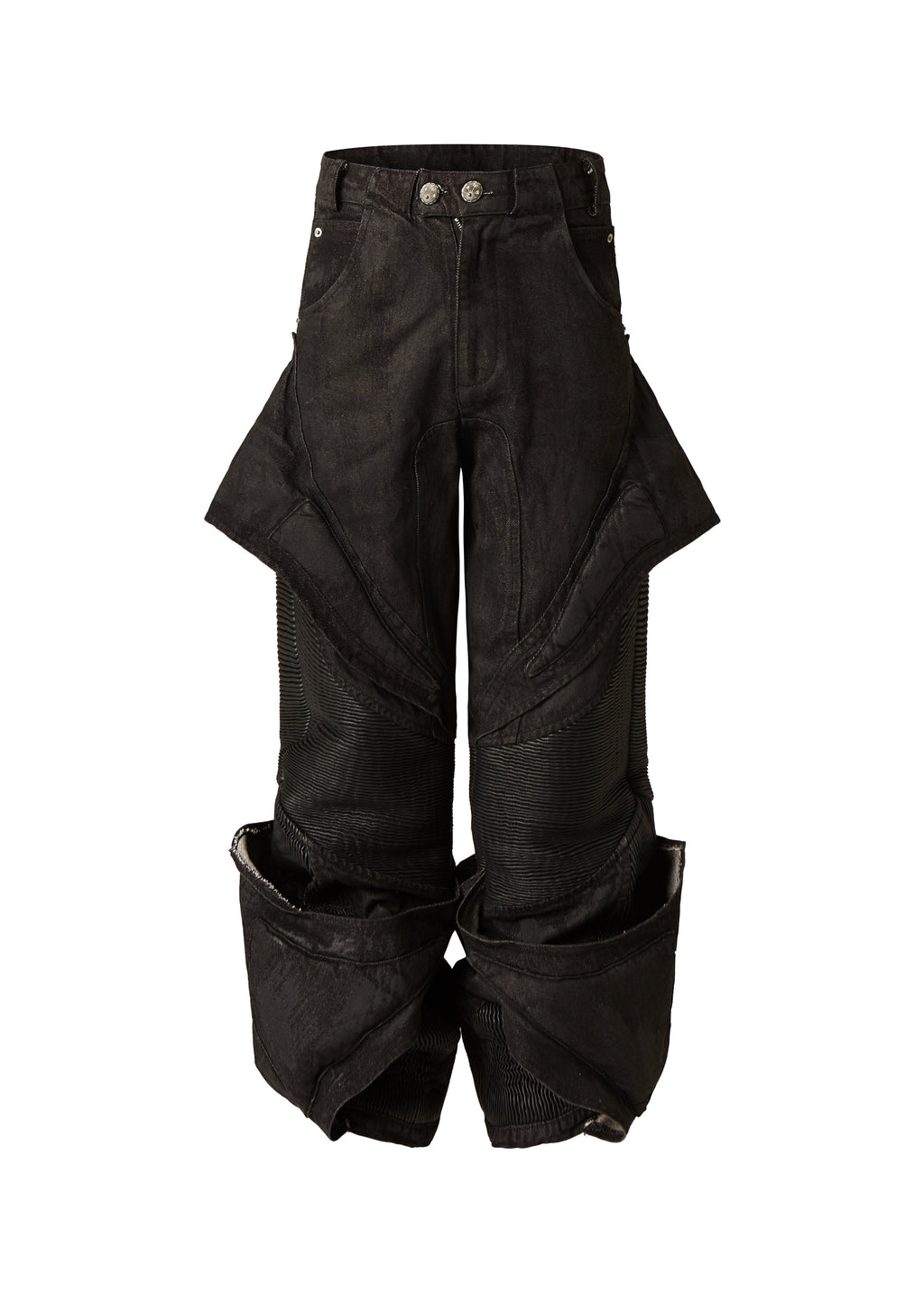 FLYERRER 24AW denim patchwork coated oil wax pants FR209
