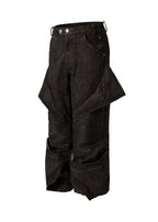 FLYERRER 24AW denim patchwork coated oil wax pants FR209