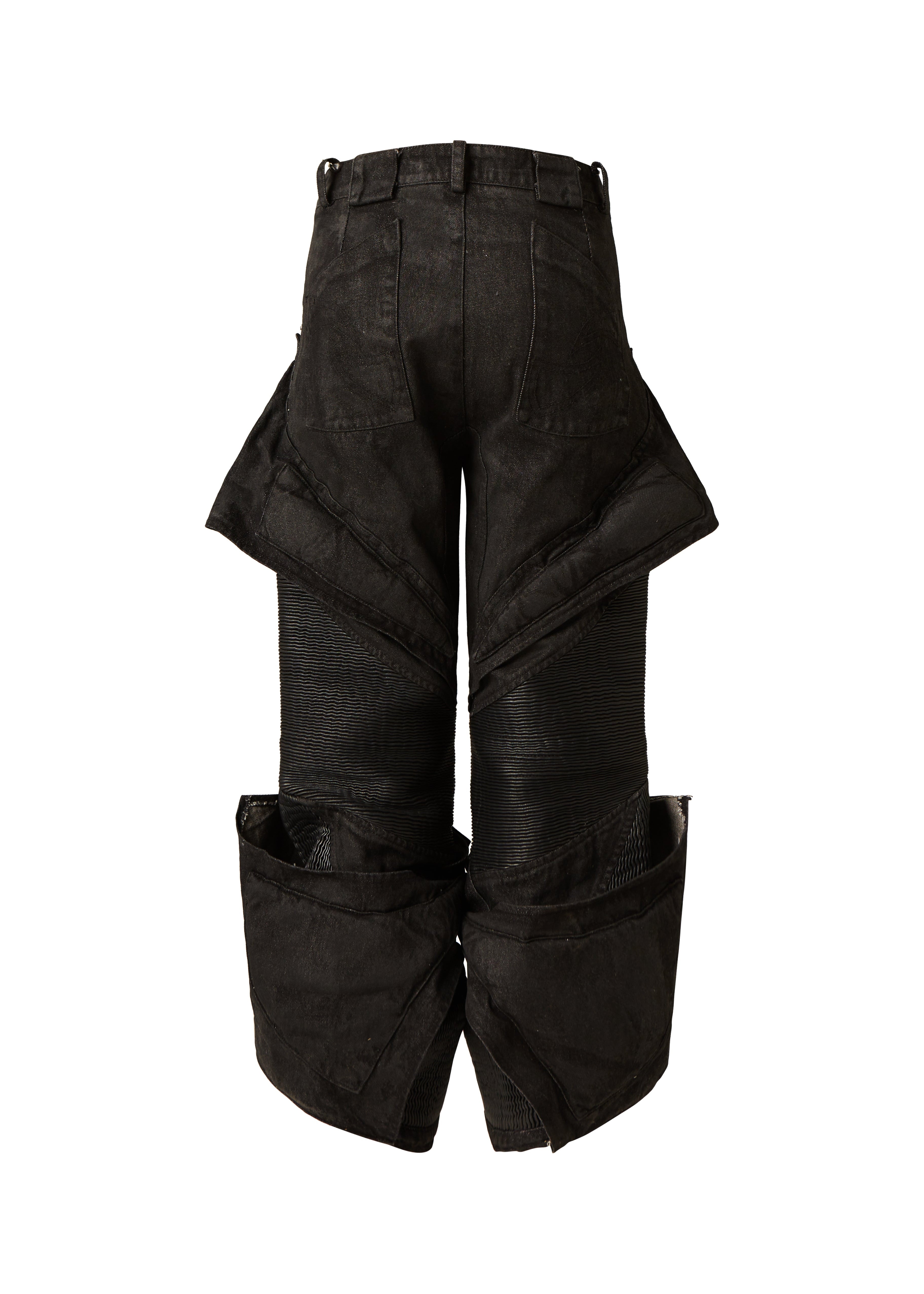 FLYERRER 24AW denim patchwork coated oil wax pants FR209