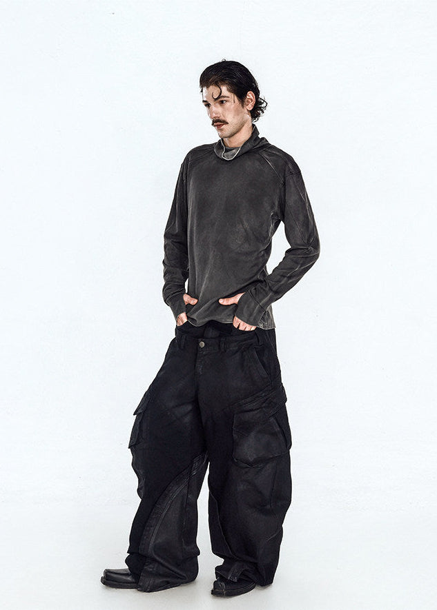 Flyerrer 25ss irregular wax brushed distressed curved jeans FR257