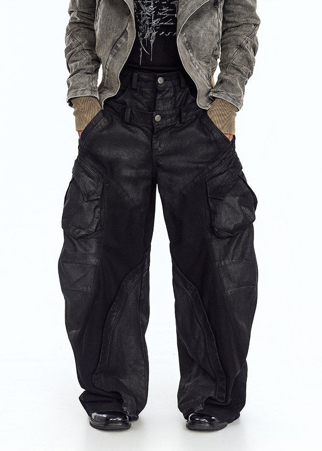 Flyerrer 25ss irregular wax brushed distressed curved jeans FR257