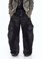 Flyerrer 25ss irregular wax brushed distressed curved jeans FR257