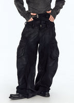 Flyerrer 25ss irregular wax brushed distressed curved jeans FR257