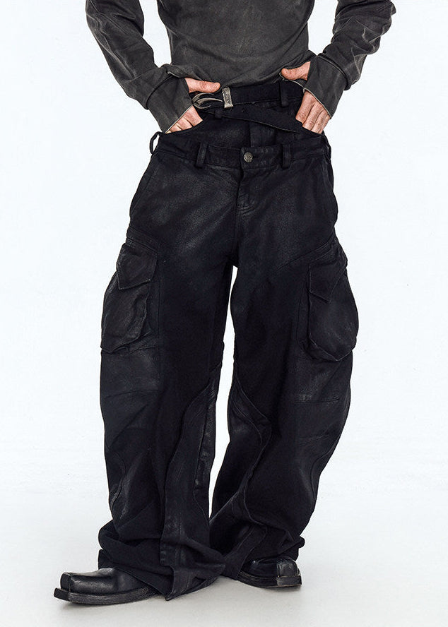 Flyerrer 25ss irregular wax brushed distressed curved jeans FR257