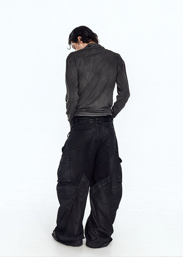 Flyerrer 25ss irregular wax brushed distressed curved jeans FR257