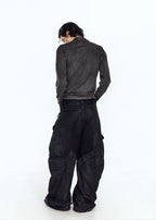 Flyerrer 25ss irregular wax brushed distressed curved jeans FR257