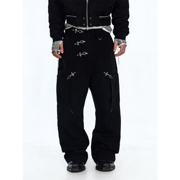 Flyerrer 25AW Niche American-Style Oversized Curved Black Denim Jeans with Airplane Buckle