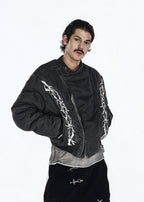 Flyerrer 25AW Oversized Vintage Distressed Rubber Paste Printed Cotton Jacket FR322