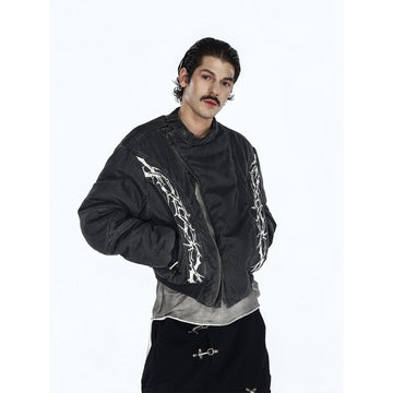 Flyerrer 25AW Oversized Vintage Distressed Rubber Paste Printed Cotton Jacket
