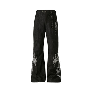 Flyerrer 25AW Concept-Designed Raw Denim Bootcut Jeans with Niche Print Accents