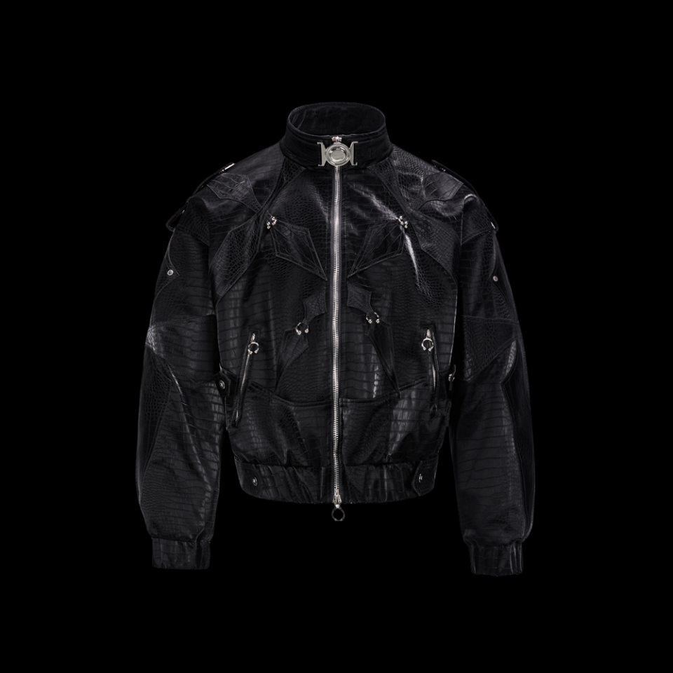 FLYERRER 23FW Black Crocodile Pattern Velvet Splicing Coat FR065