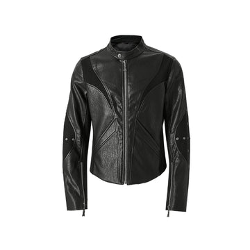 Flyerrer 25AW Heavy-Duty Irregular Paneled American-Style Biker Leather Jacket