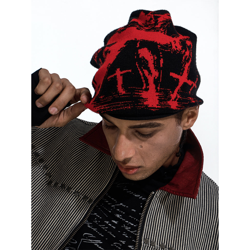 Flyerrer 25AW "Blood Tide" Knight Cross Embroidered Trendy Knitted Beanie FR008R