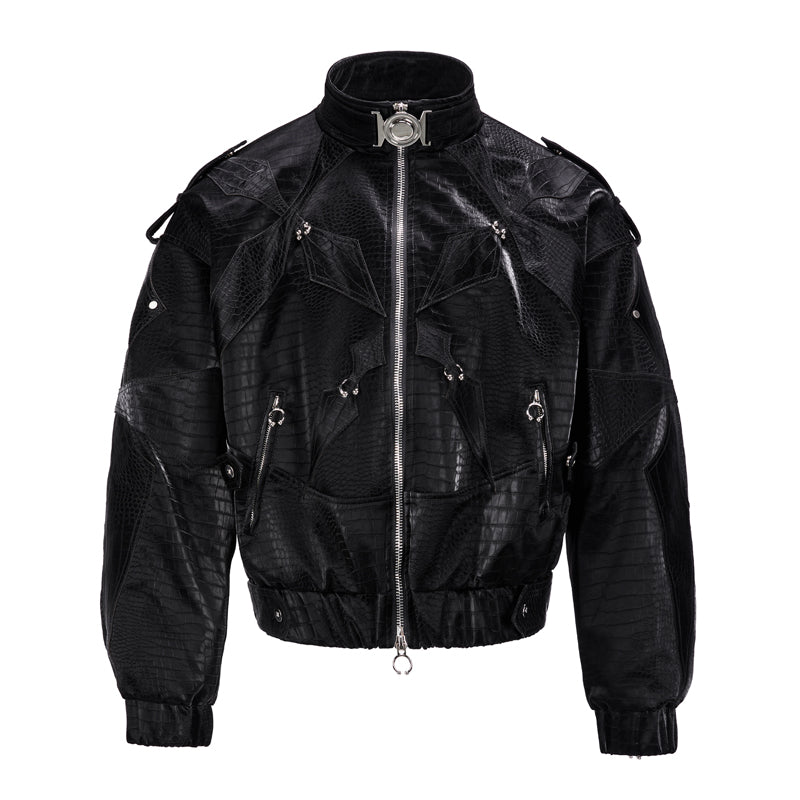 FLYERRER 23FW Black Crocodile Pattern Velvet Splicing Coat FR065