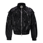 FLYERRER 23FW Black Crocodile Pattern Velvet Splicing Coat FR065