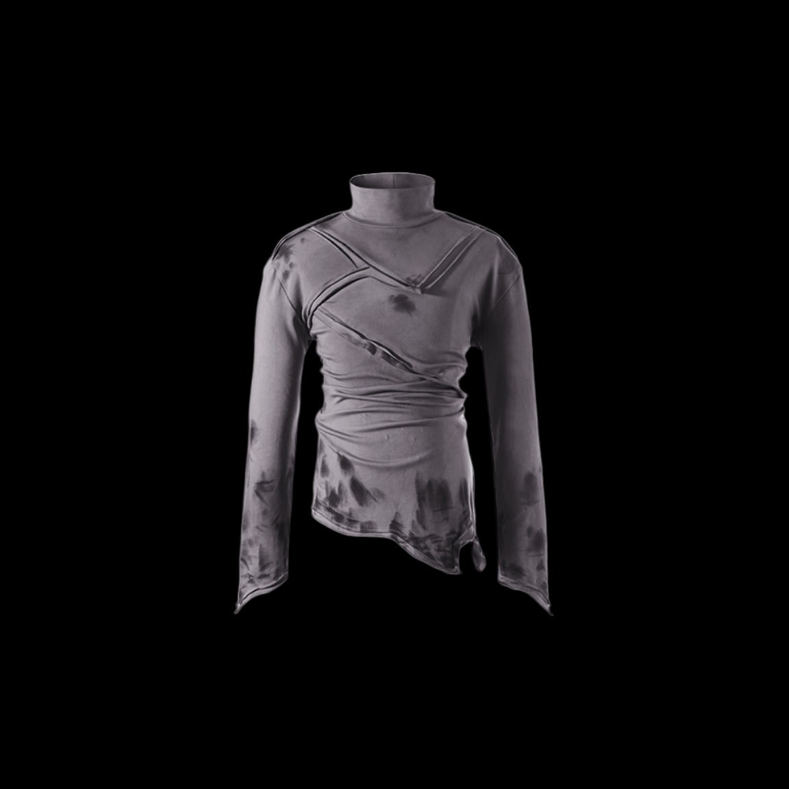 FLYERRER24AW Irregular Splicing Half High Collar Bottom T-shirt