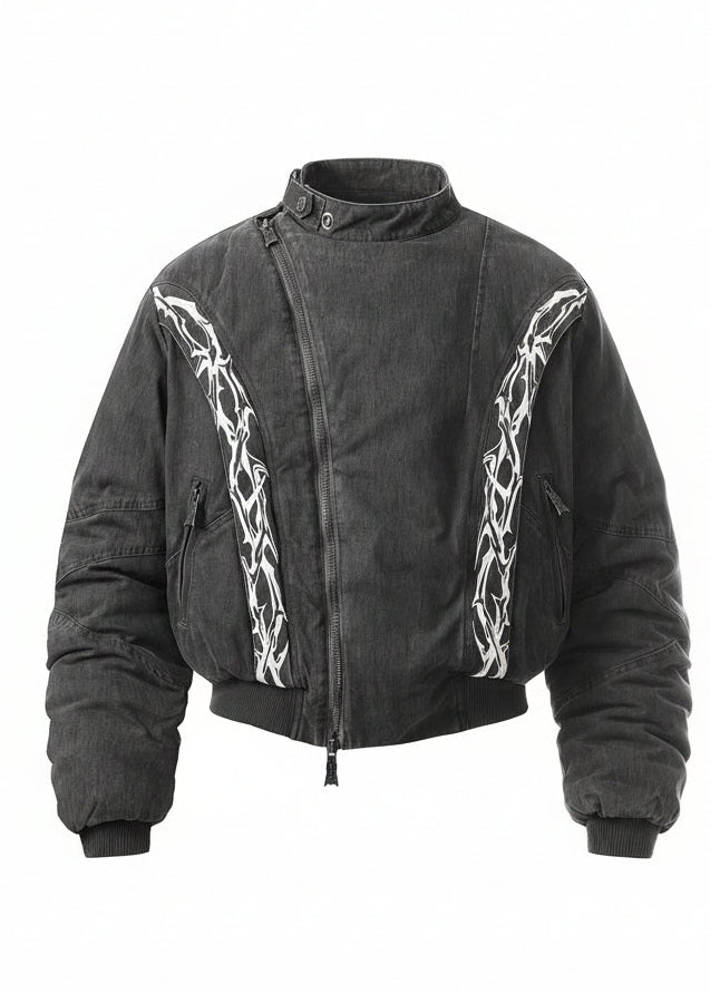 Flyerrer 25AW Oversized Vintage Distressed Rubber Paste Printed Cotton Jacket FR322