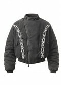Flyerrer 25AW Oversized Vintage Distressed Rubber Paste Printed Cotton Jacket FR322