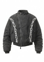 Flyerrer 25AW Oversized Vintage Distressed Rubber Paste Printed Cotton Jacket FR322