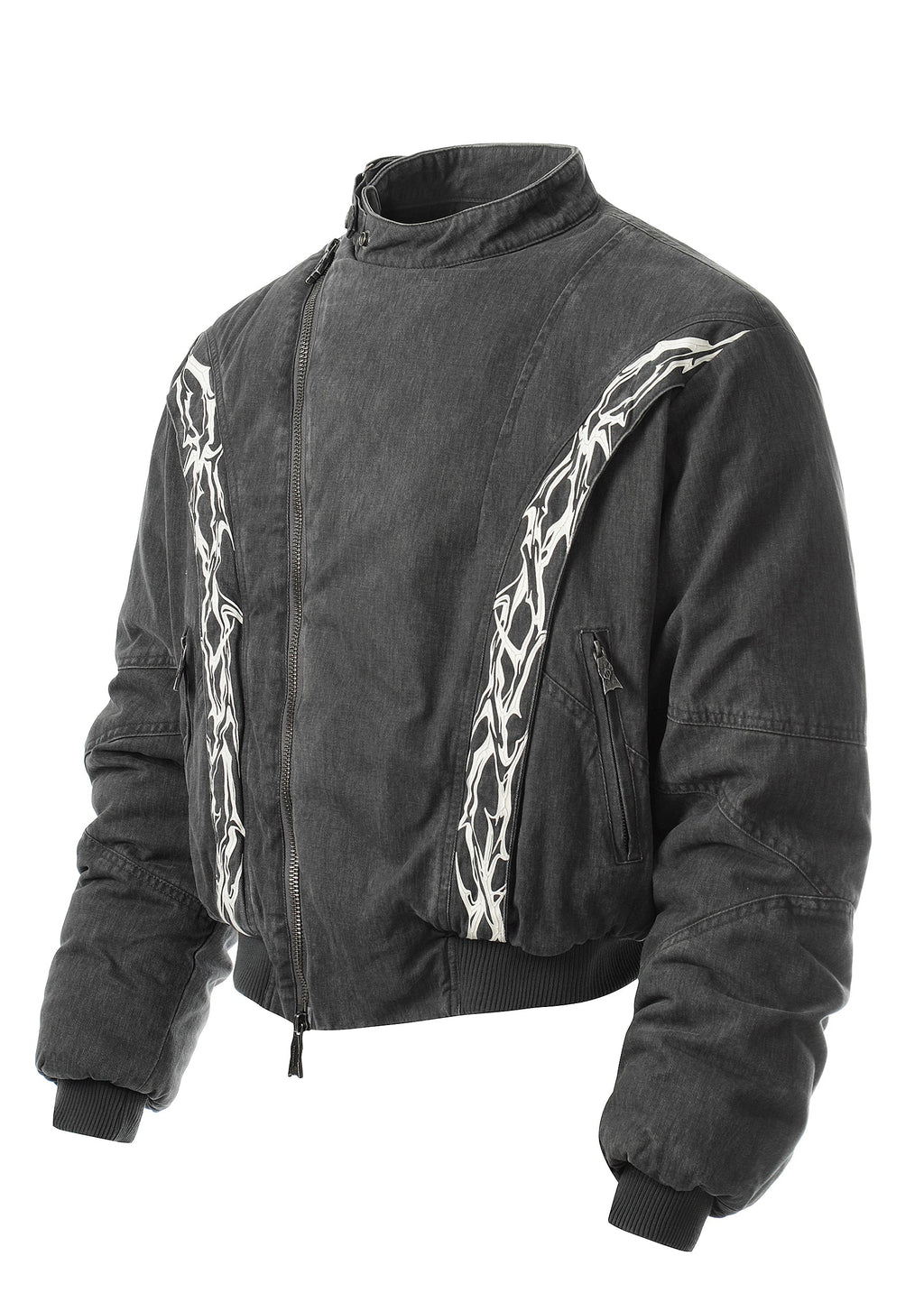 Flyerrer 25AW Oversized Vintage Distressed Rubber Paste Printed Cotton Jacket FR322