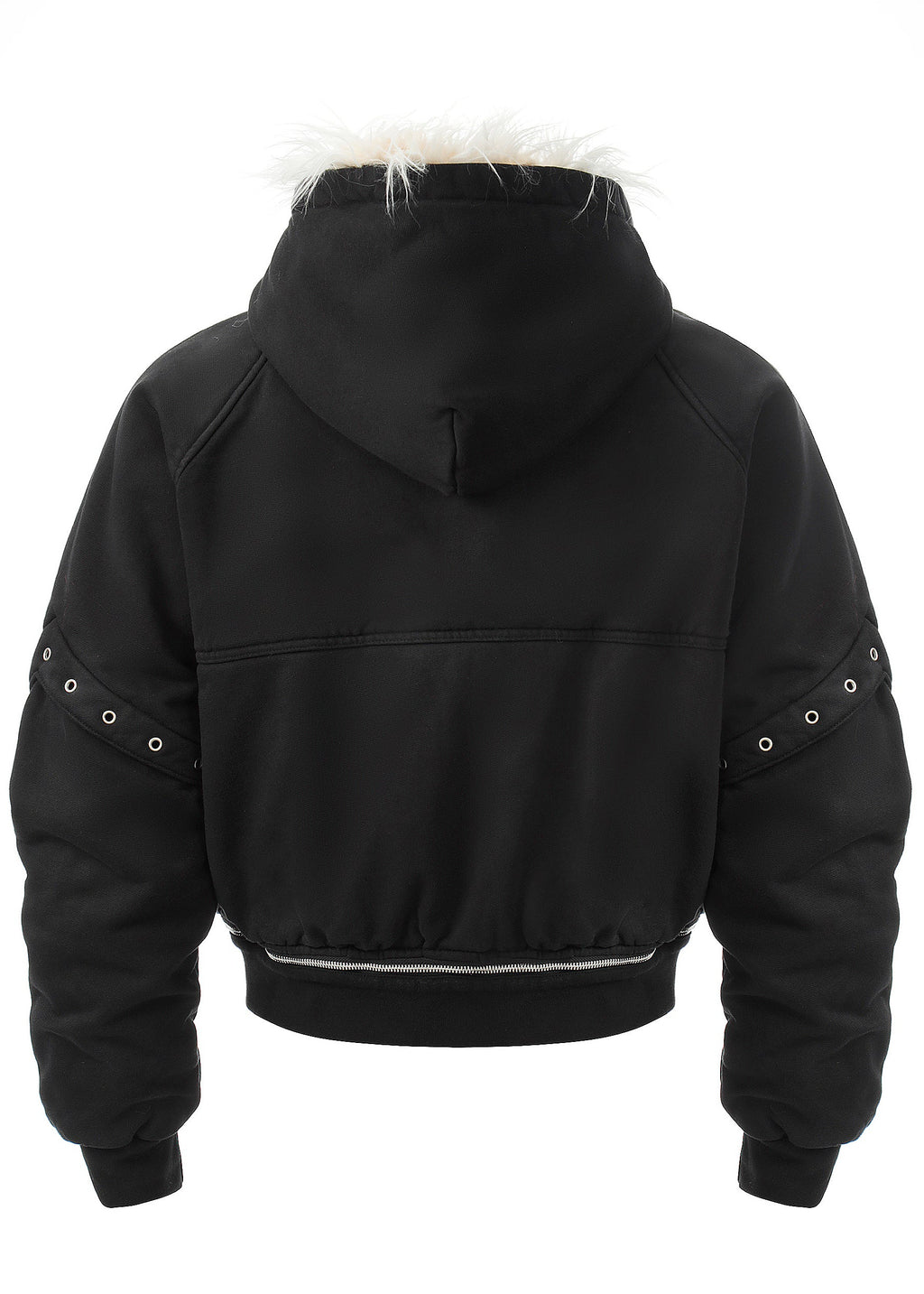 Flyerrer 25AW Asymmetric Distressed Short Hooded Cotton Jacket w/ Removable Fur Collar FR312