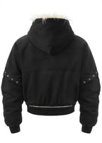 Flyerrer 25AW Asymmetric Distressed Short Hooded Cotton Jacket w/ Removable Fur Collar FR312