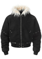 Flyerrer 25AW Asymmetric Distressed Short Hooded Cotton Jacket w/ Removable Fur Collar FR312