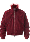Flyerrer 25AW "Red Lips" American Vintage Distressed Denim Jacket w/ Patchwork Fur Collar FR314