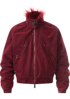 Flyerrer 25AW "Red Lips" American Vintage Distressed Denim Jacket w/ Patchwork Fur Collar FR314