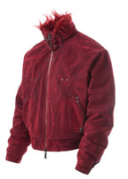 Flyerrer 25AW "Red Lips" American Vintage Distressed Denim Jacket w/ Patchwork Fur Collar FR314