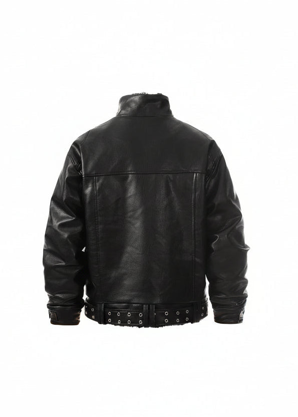 Flyerrer 25AW Niche Stiff Textured White Leather Jacket with Patchwork Fur Collar FR315