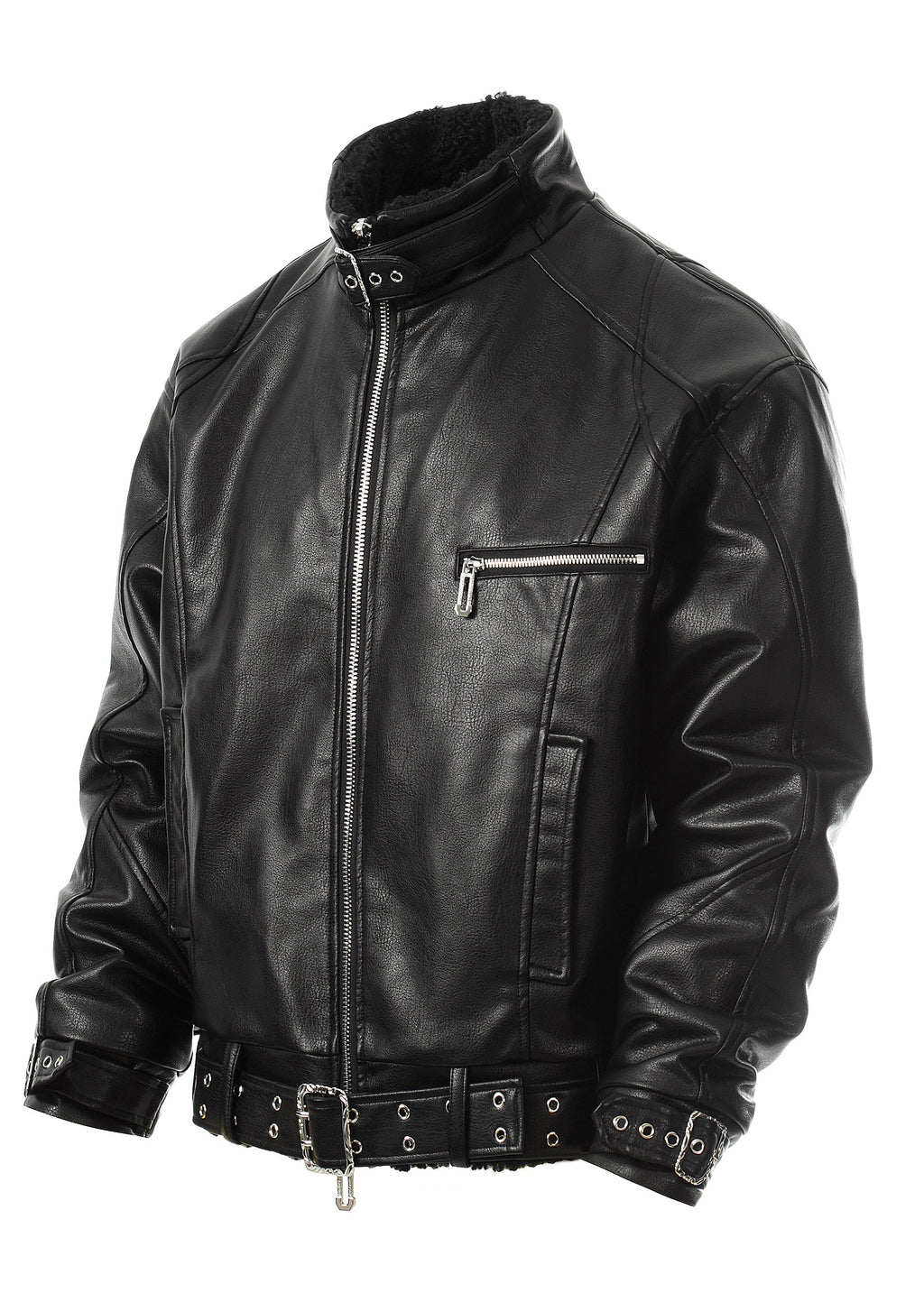 Flyerrer 25AW Niche Stiff Textured White Leather Jacket with Patchwork Fur Collar FR315