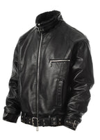 Flyerrer 25AW Niche Stiff Textured White Leather Jacket with Patchwork Fur Collar FR315