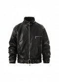 Flyerrer 25AW Niche Stiff Textured White Leather Jacket with Patchwork Fur Collar FR315