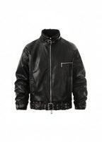 Flyerrer 25AW Niche Stiff Textured White Leather Jacket with Patchwork Fur Collar FR315