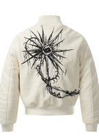 Flyerrer 25AW "Eye of Thorns" Short Leather Jacket with Black-White Contrast Embroidery FR303