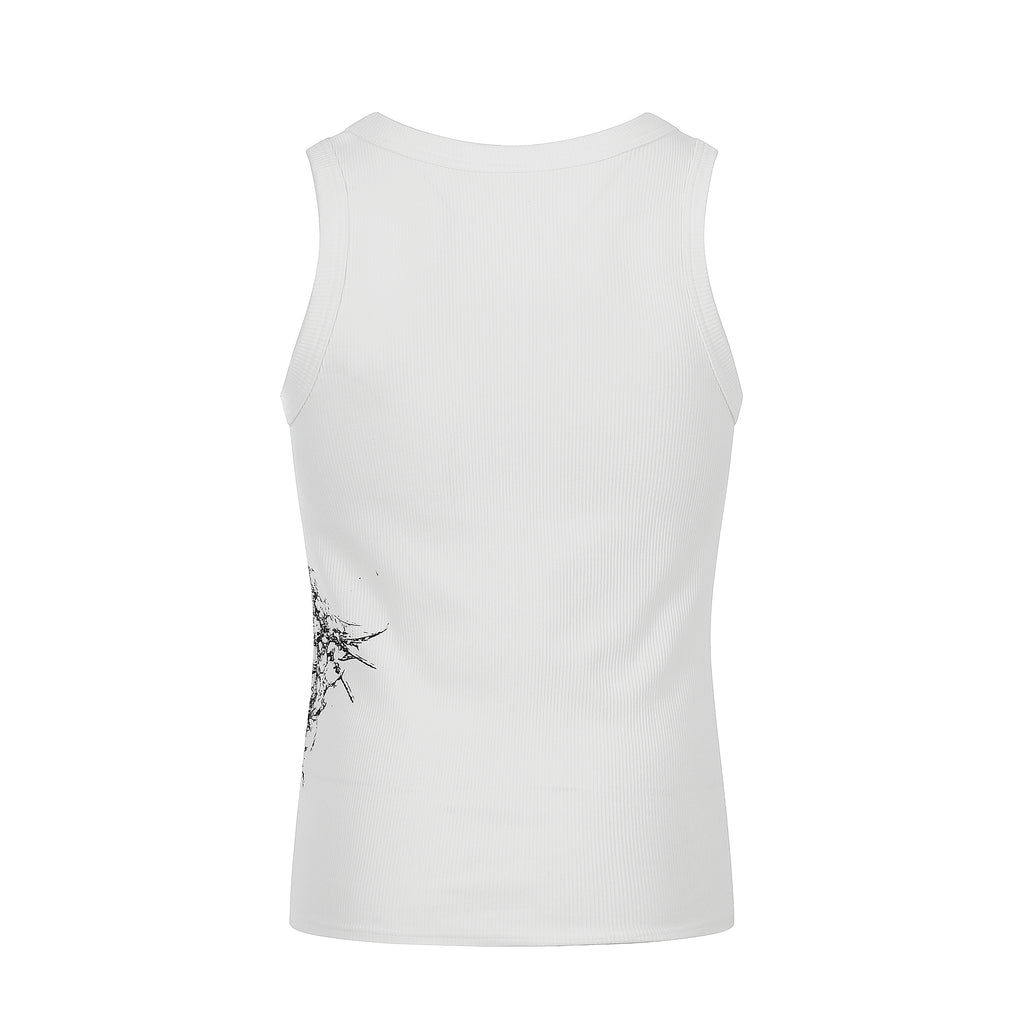 FLYERRER 26SS American Streetwear Double Embroidery Print Ribbed Stretch Slim Fit Tank Top Tee FR324