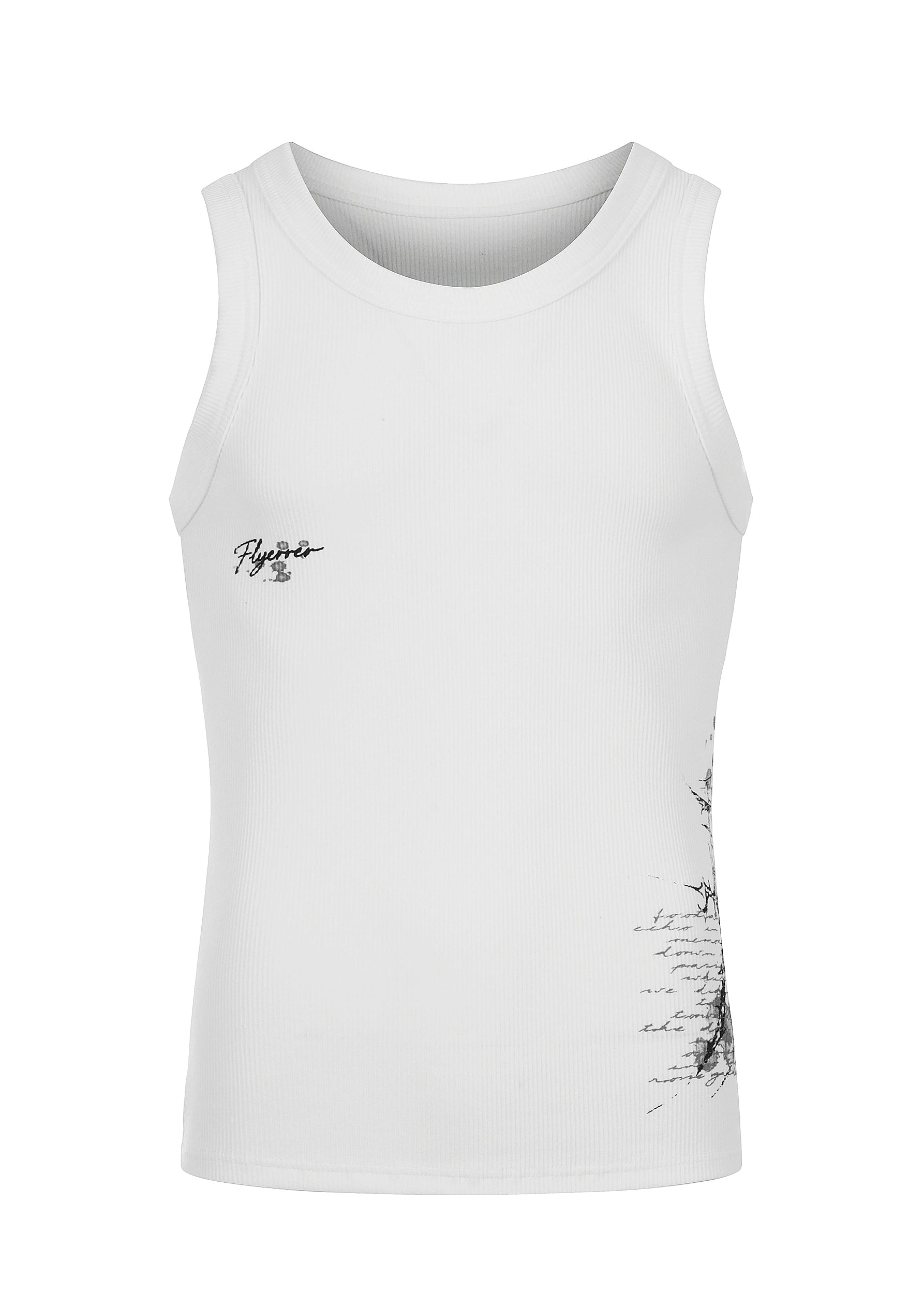 FLYERRER 26SS American Streetwear Double Embroidery Print Ribbed Stretch Slim Fit Tank Top Tee FR324