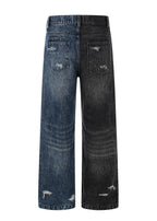 FLYERRER Vintage Cross Print Wide Leg Jeans, Washed Loose Denim Pants FR345