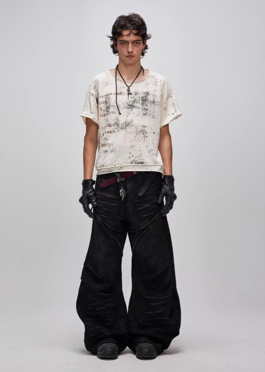 Flyerrer 25ss washed denim curved knife pants FR256