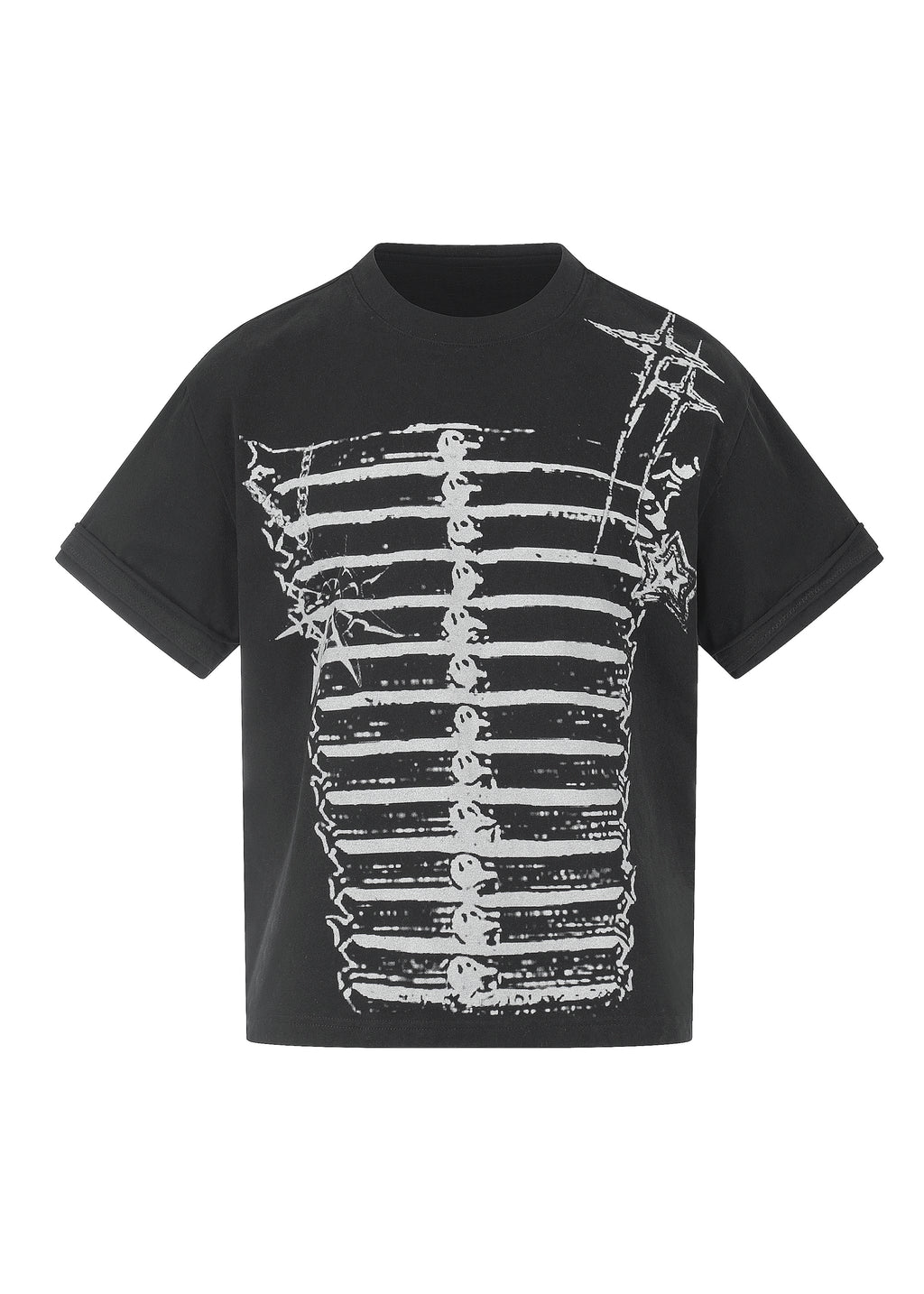 Flyerrer Deconstructed Badge Print Button Tee, Court Loose Casual Summer Top FR338