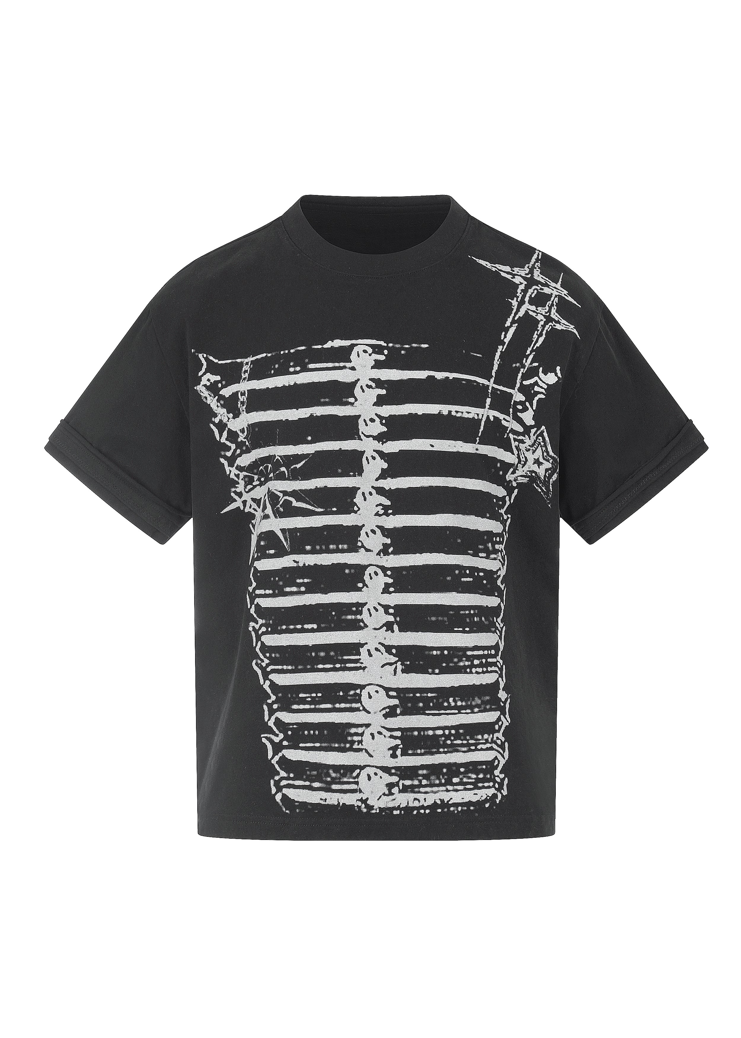 Flyerrer Deconstructed Badge Print Button Tee, Court Loose Casual Summer Top FR338
