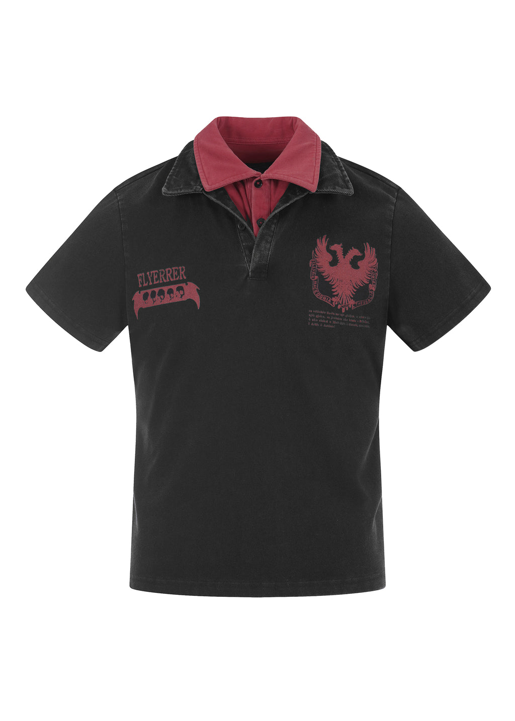 FLYERRER 26SS Dual Collar Patchwork Print Washed Slim Fit Short Wide Polo Shirt FR333