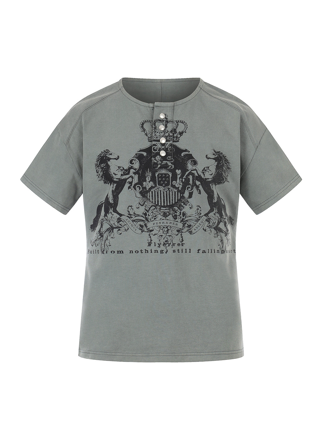 Flyerrer Vintage Court Raglan Print Button Rib Cropped Tee FR337