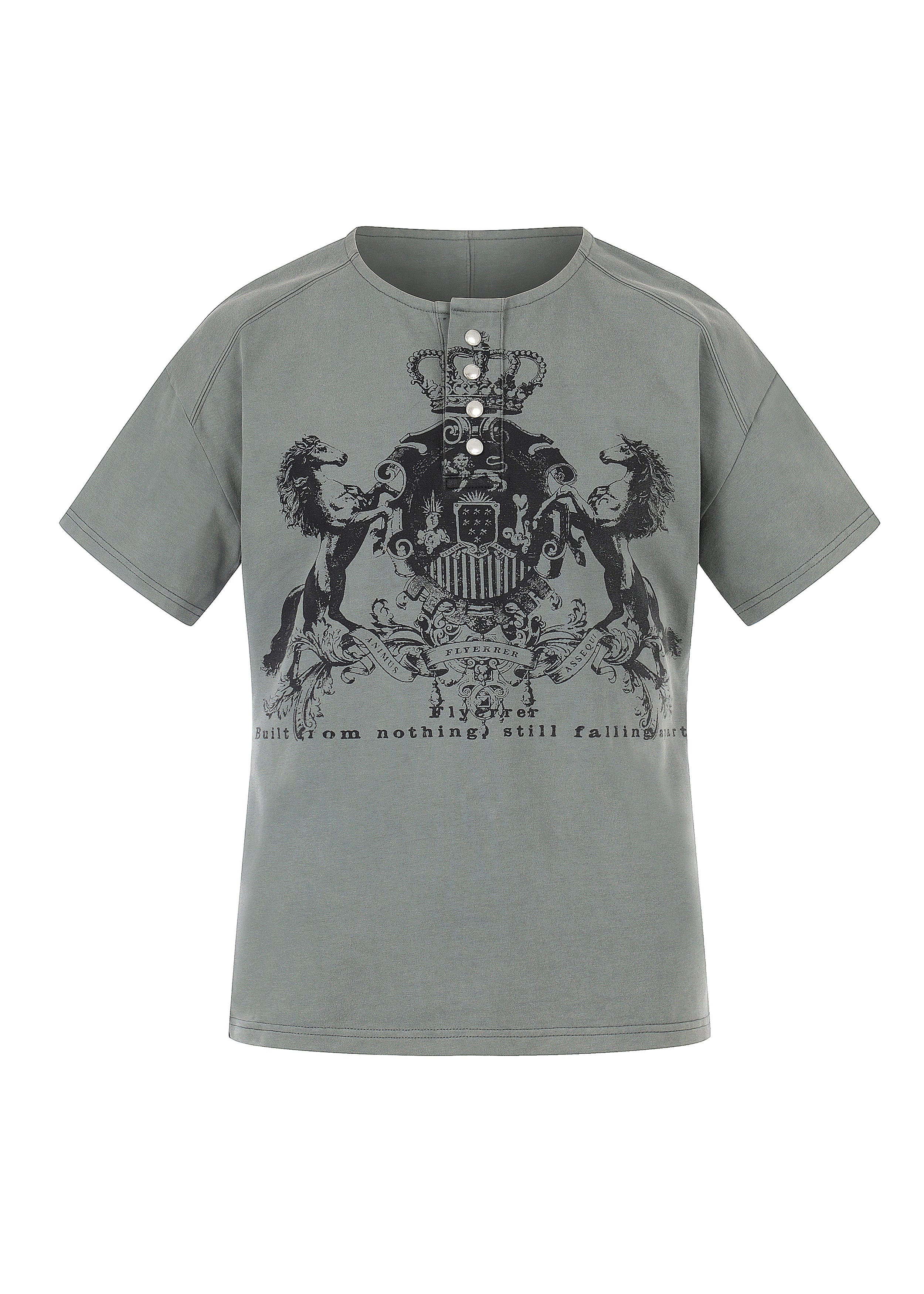 Flyerrer Vintage Court Raglan Print Button Rib Cropped Tee FR337