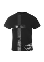 FLYERRER 26SS Black Cross & Vine Sword Print Stretch Breathable Street Slim Fit Short Sleeve Tee FR325