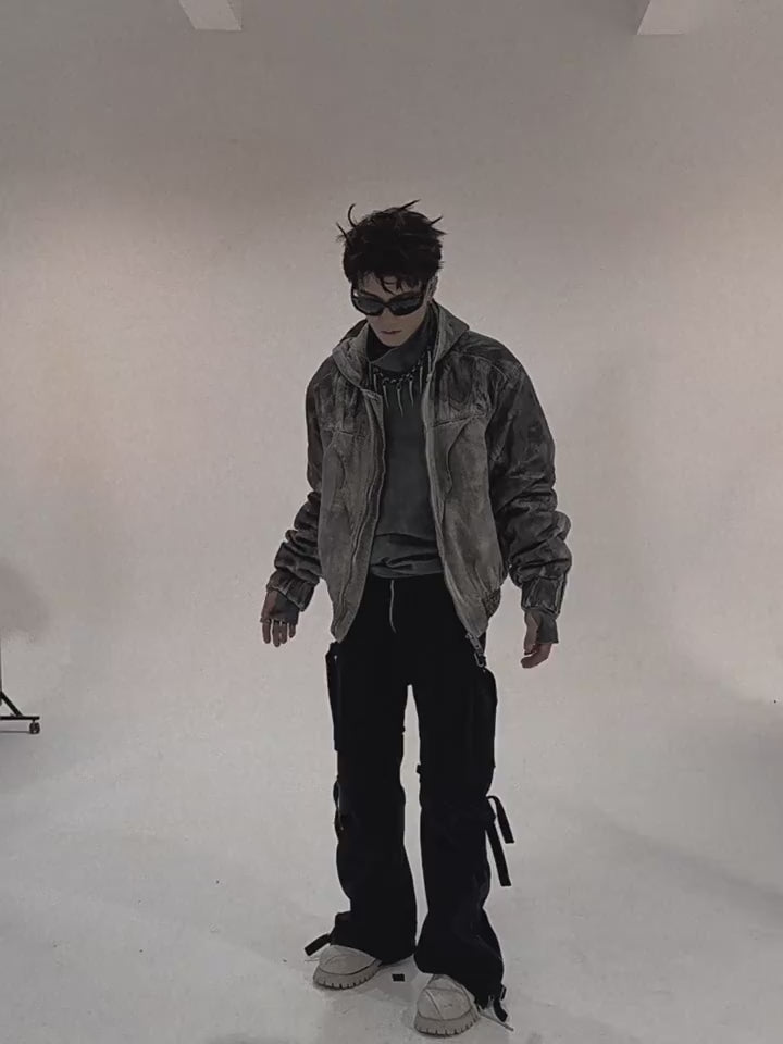 FLYERRER 23FW distressed mud dyed black silhouette jacket with cotton jacket FR078