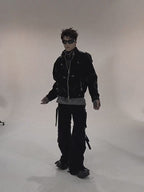 FLYERRER 23FW Black Crocodile Pattern Velvet Splicing Coat FR065